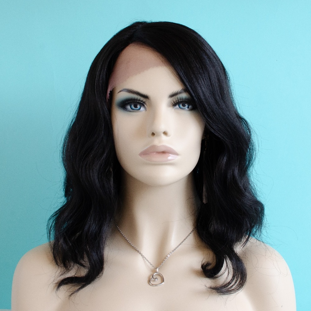 Color #1B Black Wavy Lace Front Wig
